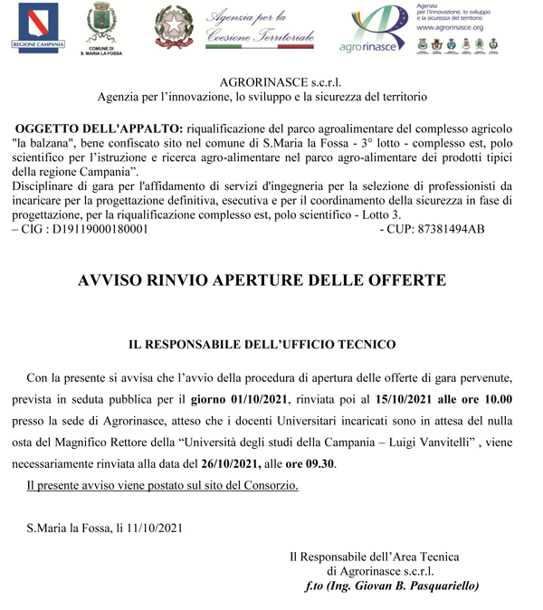 Nuovo rinvio apertura offerte lotto 3